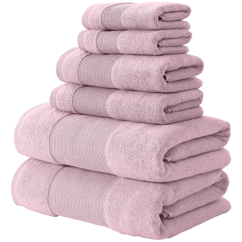 Modern Threads Amrapur Overseas Air Cloud 6-Piece 100% Zero-Twist Cotton Towel Set - Bath Towels, Hand Towels, & Washcloths - Super Absorbent & Quick Dry - 500 GSM - Soft & Plush, Pink