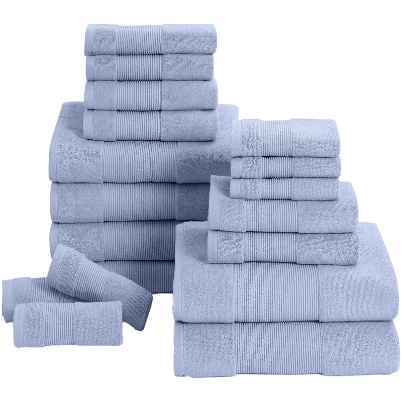 Modern Threads Air Cloud 100% Combed Cotton Towel Set, Blue, 18-Piece