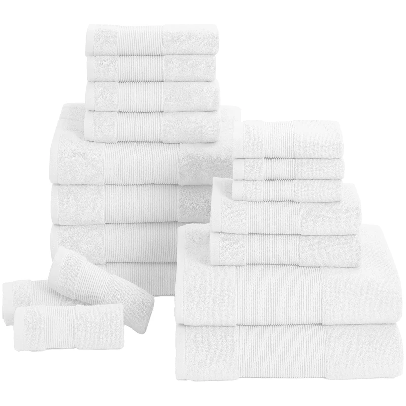 Modern Threads Air Cloud 18-Piece Towel Set - 100% Zero-Twist Cotton, 500 GSM, Quick Dry & Plush, White