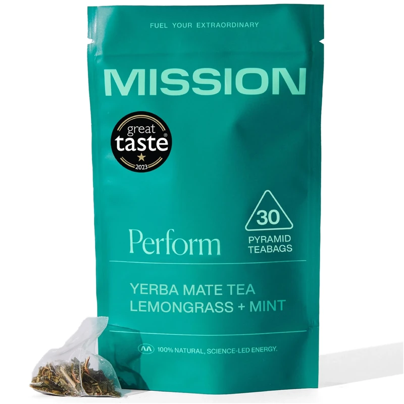 MISSION - Perform Tea - Yerba Mate Tea with Lemongrass & Mint - Sustained Energy & Performance - 30 Pyramid Tea Bags