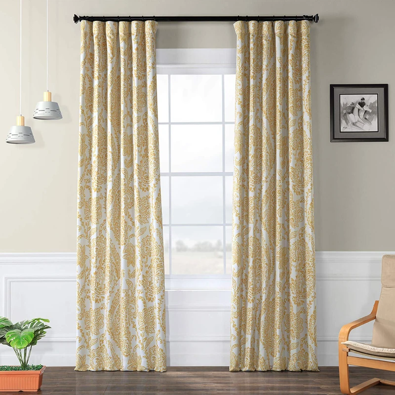 HPD Half Price Drapes Printed Room Darkening Curtain 50 X 96 (1 Panel), BOCH-KC16072C-96, Tea Time Yellow Gold