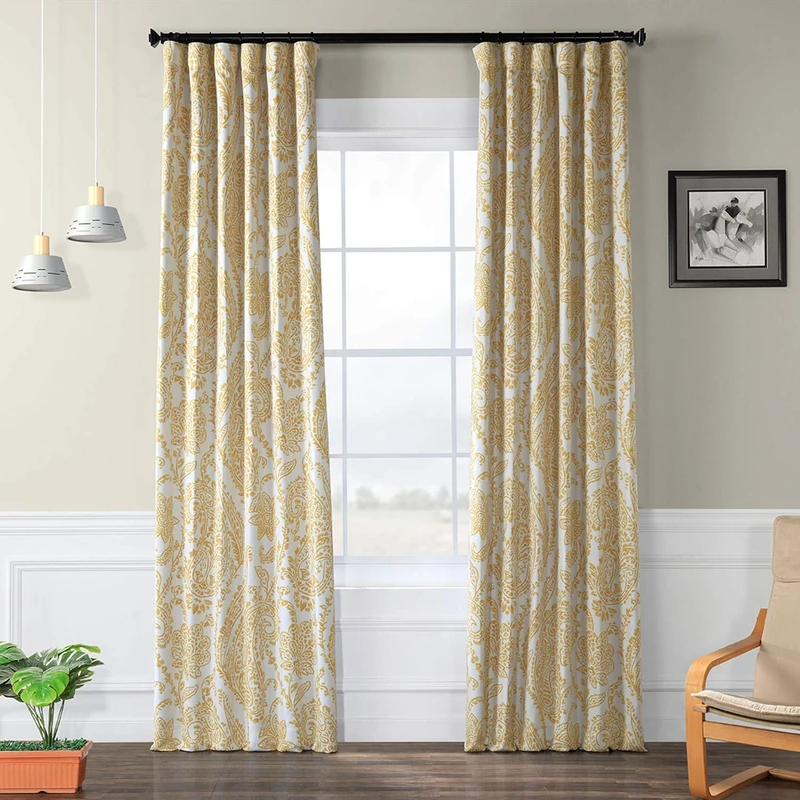 HPD Half Price Drapes Printed Room Darkening Curtain 50 X 120 (1 Panel), BOCH-KC16072C-120, Tea Time Yellow Gold