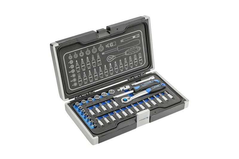 Högert Technik - 34-Piece Tool Set Tool case Cr-V Socket Wrench Bits and Accessories 1/4”, Drop-Forged Ratchet Mechanism with 72 pawls Set for DIY Enthusiasts Garage, Household