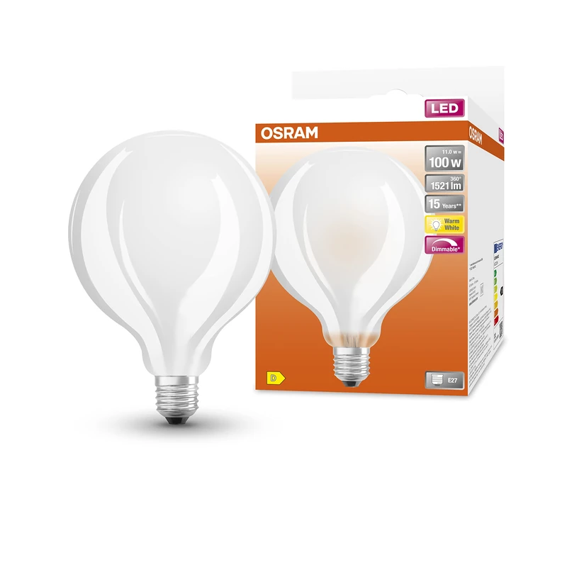OSRAM LED lamp / Base: E27 / Warm White / 2700 K / 12 W / replacement for 100 W Incandescent bulb / LED STAR CLASSIC GLOBE Dimmable [Energy efficiency class A++] / pack of 6