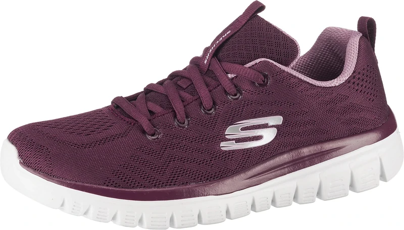 Skechers Women's Graceful Get Connected Sneakers, Wine Mesh/ Lavender Trim, 5 UK
