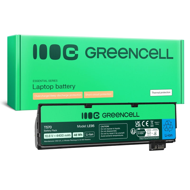 Green Cell® Extended Series 01AV424 Laptop Battery for Lenovo ThinkPad T470 T570 A475 P51S T25 6 Cells 4400 mAh 10.8 V Black