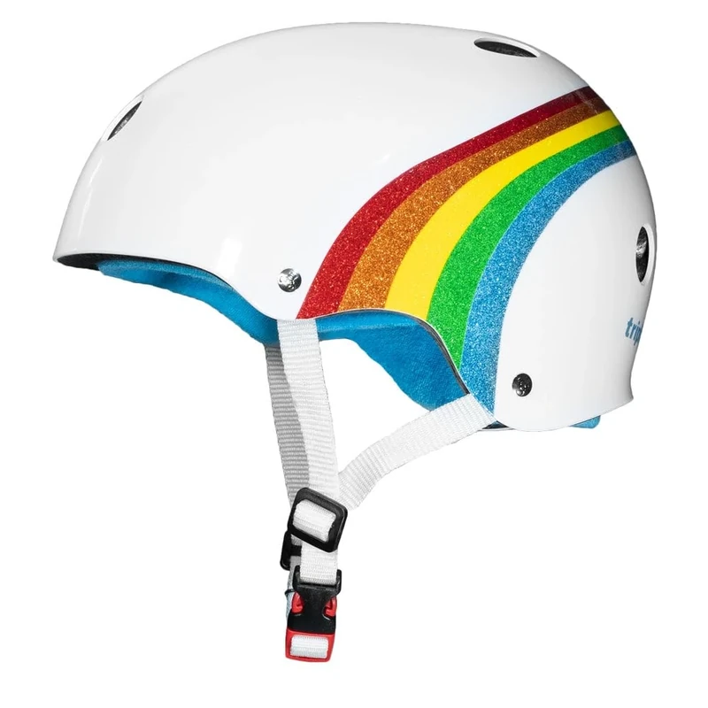 Triple 8 New York Kids' Cert Sweatsaver Rainbow Sparkle Safety Helmet, White, Extra Large