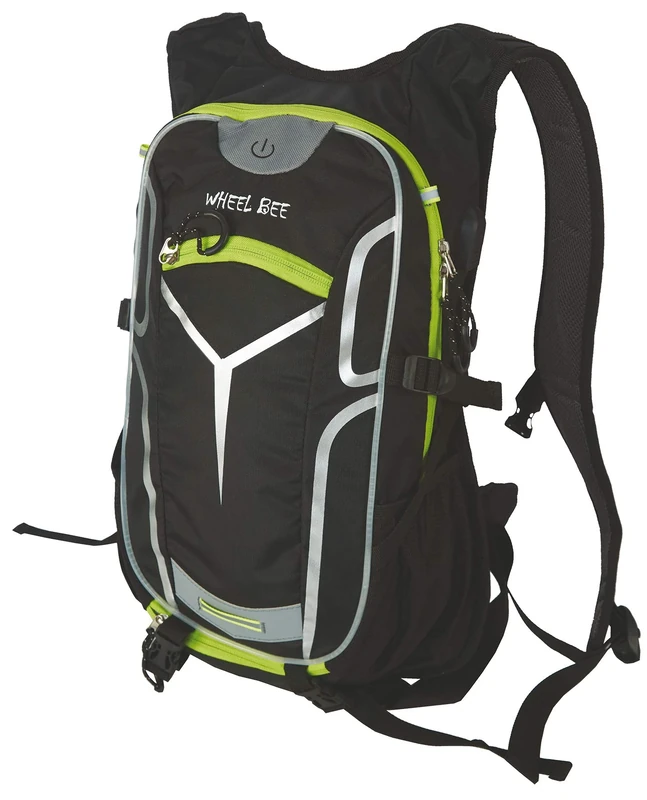 Wheel-Bee bike backpack Stelvio Black, with integrated LED light for maximum visibility and security, 18 ltr Capacity, various compartments, great carrying system, USB port, rain cover, 950019 - Image 1