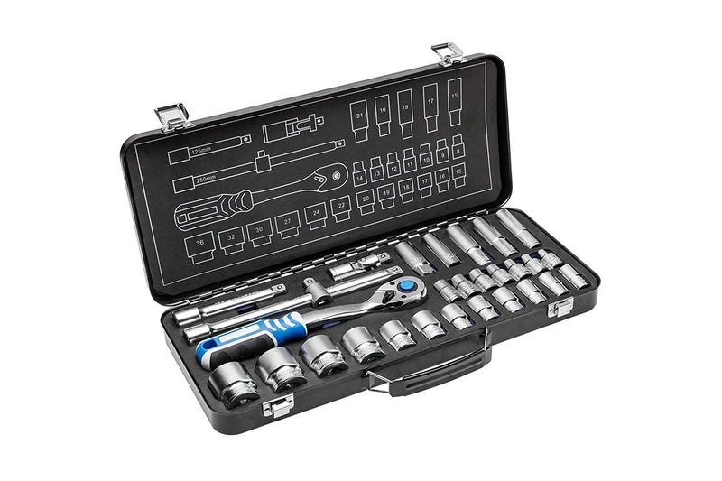 Högert Technik - 29-Piece 1/2 Inch Socket Set with Ratchet, Cr-V Tool Kit in Case, Drop-Forged Tools with 72-Tooth Ratchet for DIY, Home, Garage and Workshop