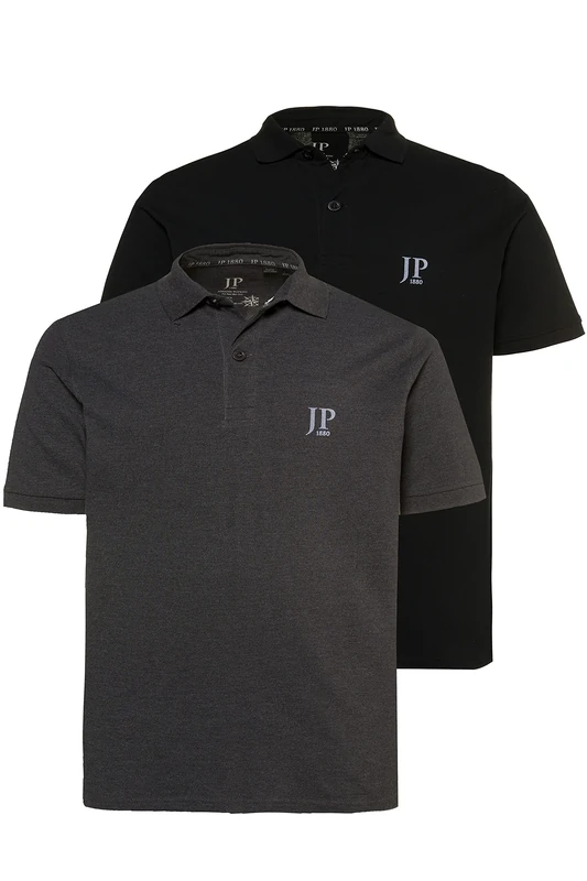 JP 1880 Men's Big & Tall 2-Pack Polo Shirts Dark Grey Melange, Black XXX-Large 704317 11-3XL