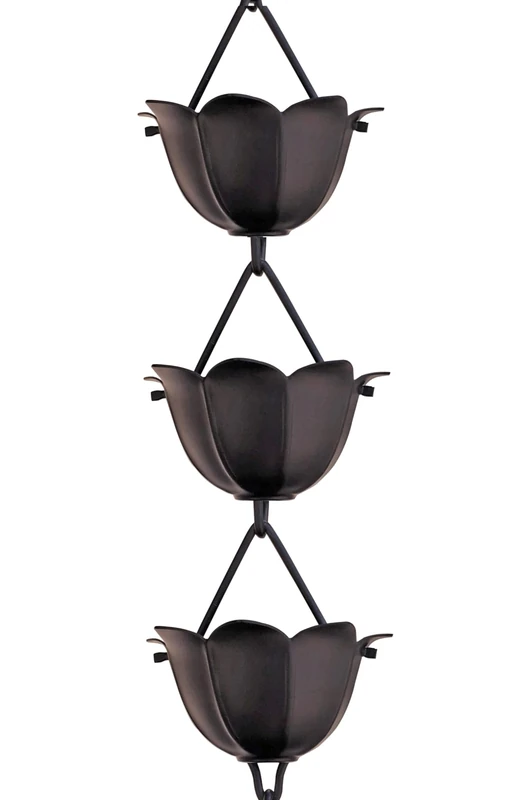 Monarch Rain Chains 18022 Aluminum Lotus, 8-1/2 Feet Length, Black Powder Coated - Image 1