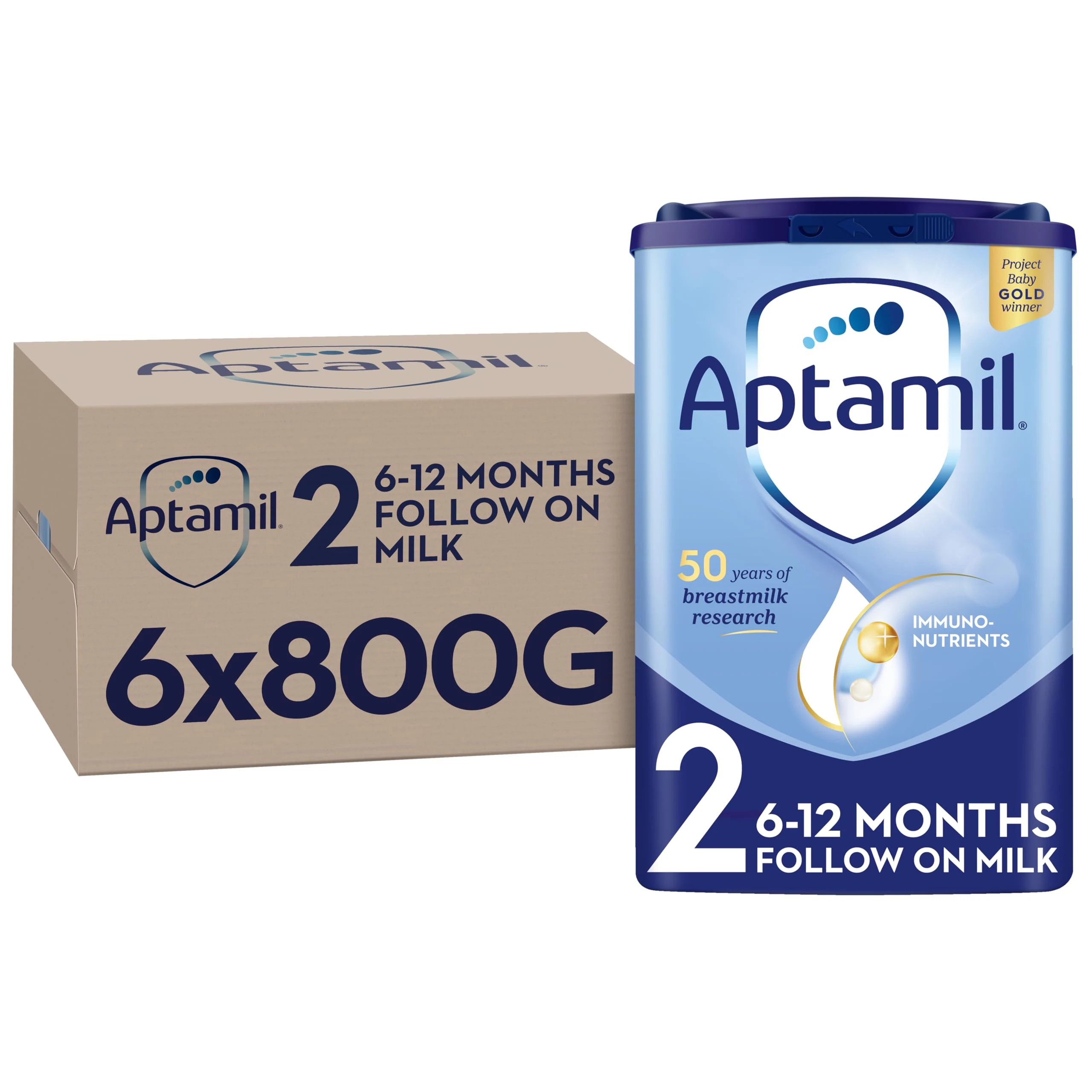 Aptamil 2 Follow On Baby Milk Powder, 6-12 Months, 800g (Pack of 6) - Packaging May Vary