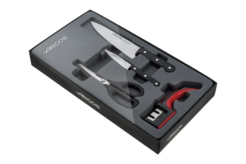 Arcos Series Universal - Kitchen Set 4 Pieces (Scissors + Paring Knife + Chef Knife + Sharpener)