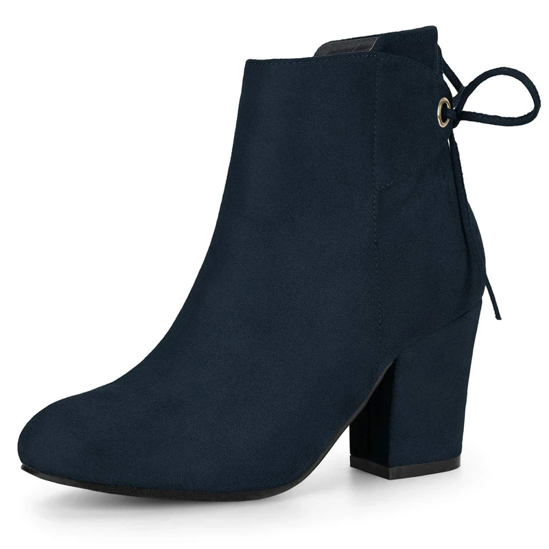 Allegra K Women's Round Toe Block Heel Zipper Ankle Boots Navy Blue 5.5 UK/Label Size 8 US