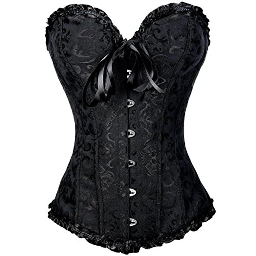 Everbellus Women Lace Up Stain Waist Trainer Corset Boned Bustier Waist Cincher