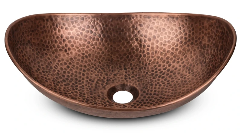 Monarch Abode 19-Inch Hand Hammered Pure Copper Harbor Vessel Bathroom Sink, Bathroom Vessel Sink, Above Counter Bathroom Sink Bowl for Vanity or Powder Room