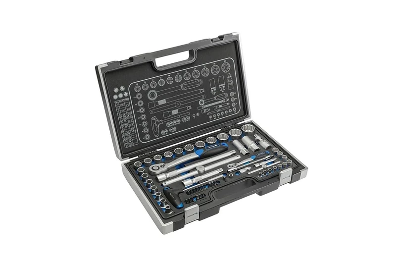 Högert Technik - 60-Piece Tool Set Tool case Socket Wrenches, bits and Accessories 1/4‘, 1/2’ Cr-V, Deformation-Resistant I Ratchet Mechanism with 72 pawls Set for DIY Enthusiasts Garage, Household
