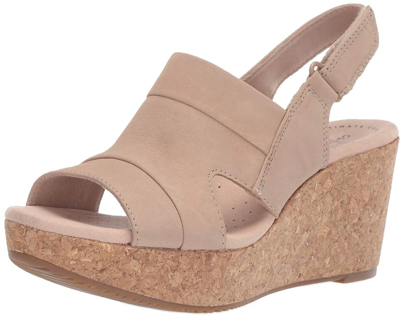 Clarks Women's Annadel Ivory Wedge Sandal, Sand Nubuck, 5 UK