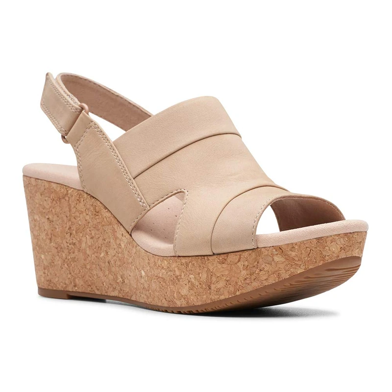 Clarks Women's Annadel Ivory Wedge Sandal, Sand Nubuck, 6 UK