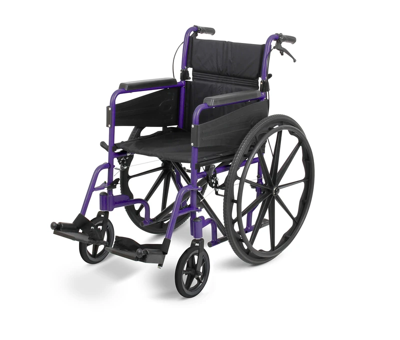 Days Self Propelled Folding Wheelchair – Lightweight Aluminium Wheelchair for Adults with Removable Footrests – Compact Mobility Aid for Travel and Daily Use – Standard 46cm Seat Width, Purple