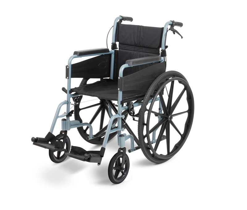 Days Escape Lite Self Propelled Standard Wheelchair, Self Propelled Lightweight Aluminium with Folding Frame, Mobility Aid, Portable Transit Travel Chair, Removable Footrests, Standard, Silver Blue