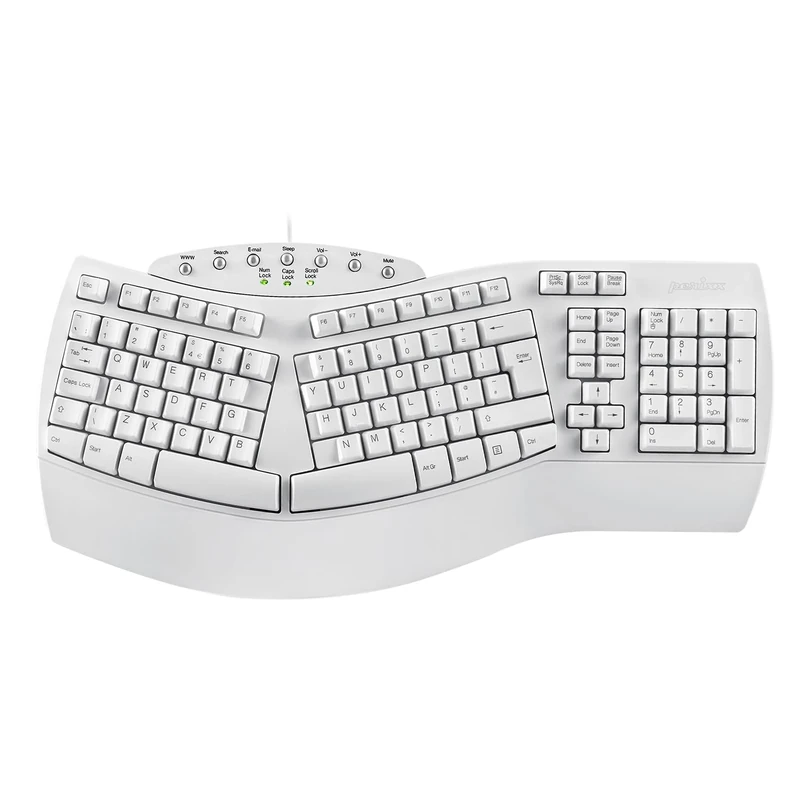 perixx PERIBOARD-512 Wired Ergonomic Natural Split Keyboard with 7 Multimedia Keys, White, UK Layout