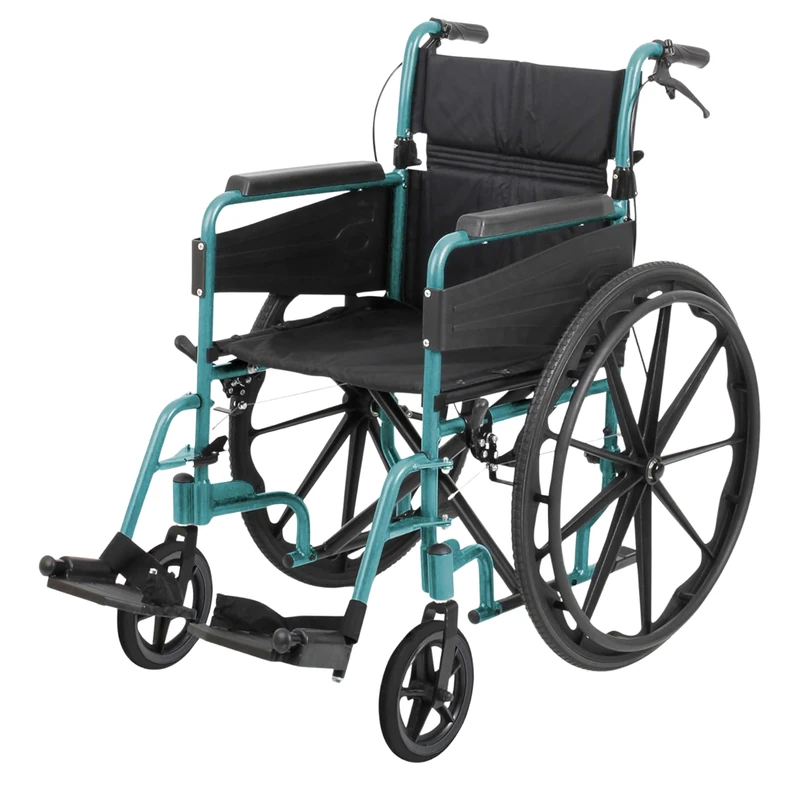 Days Self Propelled Folding Wheelchair – Lightweight Aluminium Wheelchair for Adults with Removable Footrests – Compact Mobility Aid for Travel and Daily Use – Standard 46cm Seat Width, Racing Green