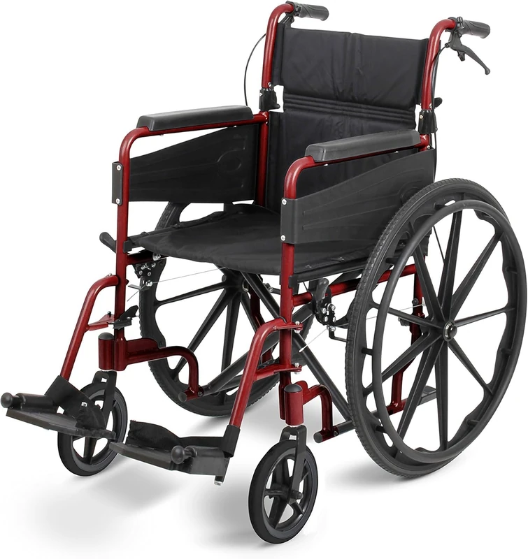 Days Self Propelled Folding Wheelchair – Lightweight Aluminium Wheelchair for Adults with Removable Footrests – Compact Mobility Aid for Travel and Daily Use – Standard 46cm Seat Width, Ruby Red