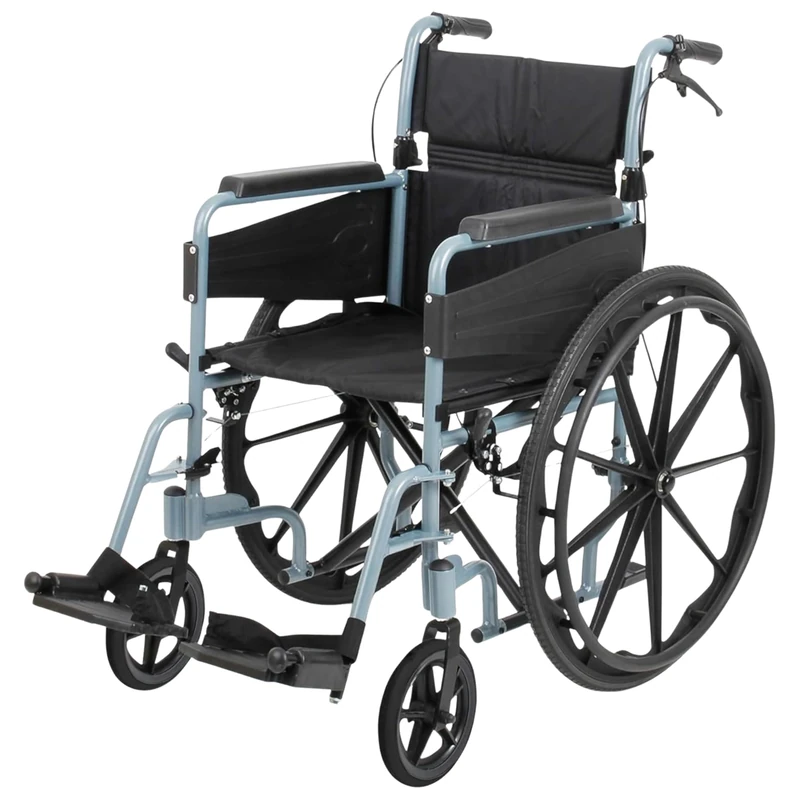 Days Self Propelled Folding Wheelchair – Lightweight Aluminium Wheelchair for Adults with Removable Footrests – Compact Mobility Aid for Travel and Daily Use – Silver/Blue