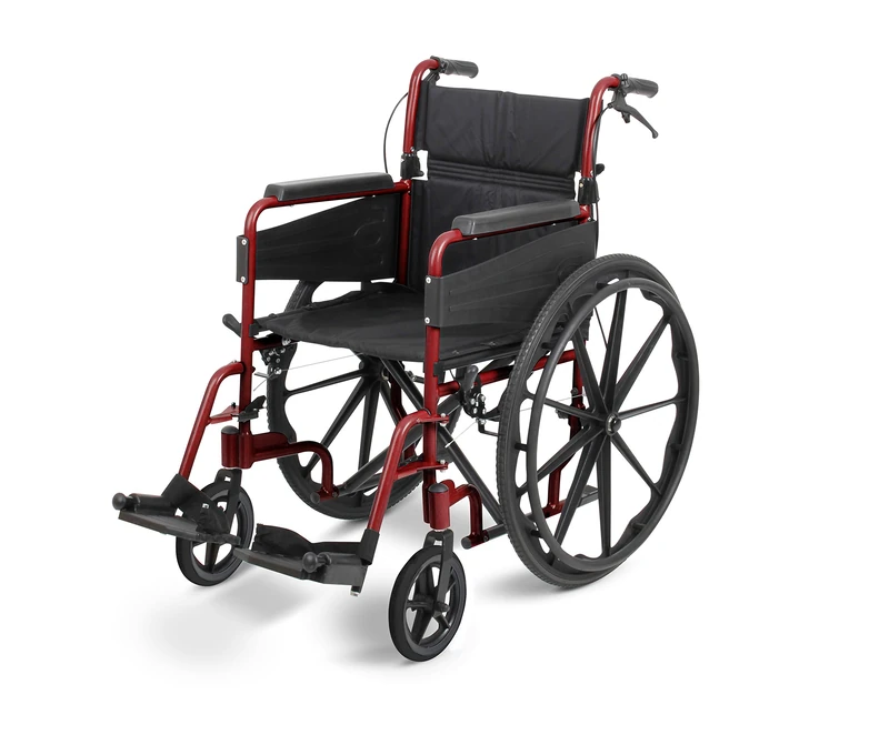 Days Self Propelled Folding Wheelchair – Lightweight Aluminium Wheelchair for Adults with Removable Footrests – Compact Mobility Aid for Travel and Daily Use – Narrow 41cm Seat Width, Ruby Red