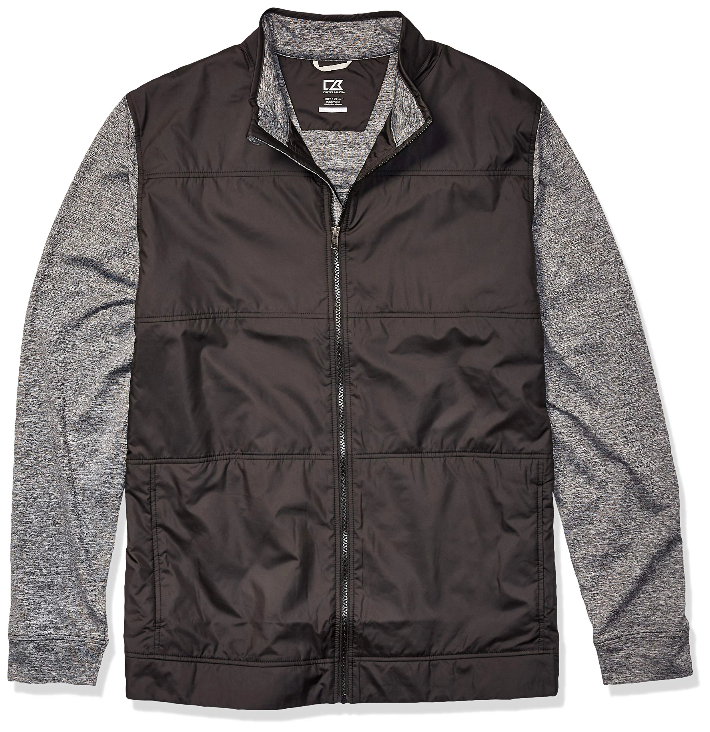 Cutter & Buck Men's Moisture Wicking Drytec Heathered Stealth Full Zip Jacket Fleece, Black, 2X Big