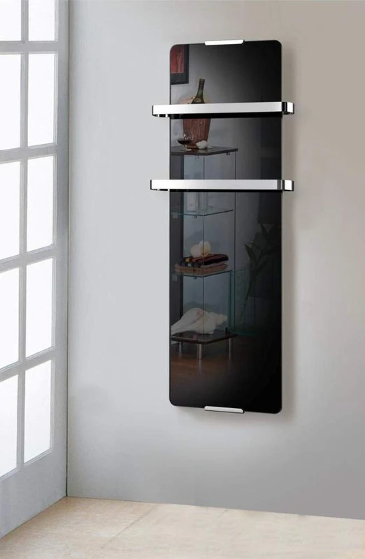 CHEMIN'ARTE Radiator Towel Heater, 600W IP24, with 2 Aluminium Towel Rails - 46x6x90cm - Extra Slim