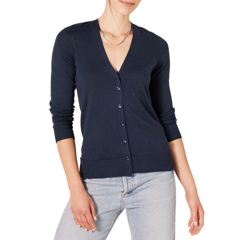Amazon Essentials Women's Lightweight V-Neck Cardigan (Available in Plus Size), Navy, L