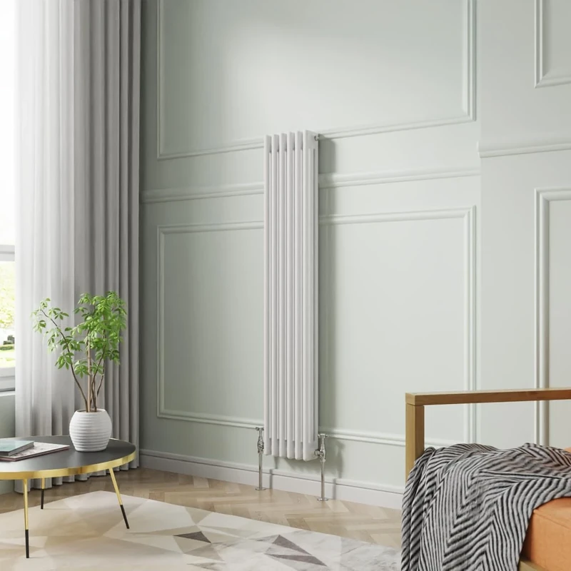 NRG 1500 x 290 mm Gloss White Vertical Cast Iron Radiator Triple Panel