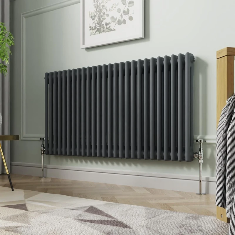 NRG 600 x 1190mm Traditional Anthracite Horizontal Cast Iron Style Radiator Double Panel