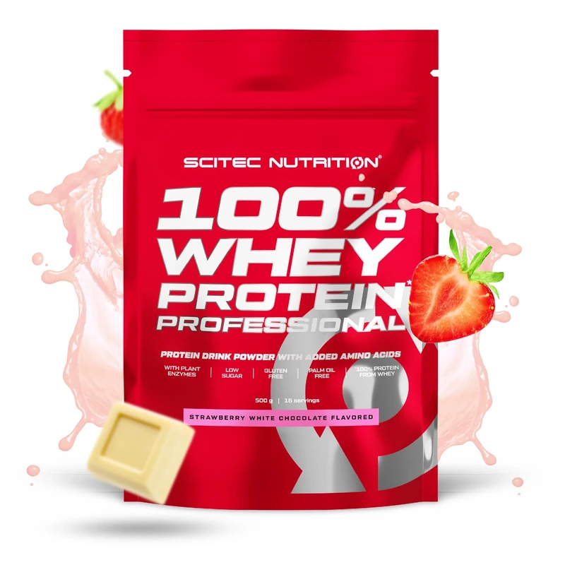 Scitec Nutrition 100% Whey Protein Professional – Enhanced with Extra Amino Acids & Digestive Enzymes – Gluten-Free – Palm Oil Free, 500 g, Strawberry- White Chocolate