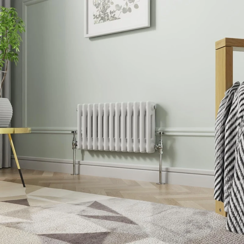 NRG 300 x 605 mm Gloss White Horizontal Cast Iron Radiator Double Panel for Bathroom Living Room and Kitchen