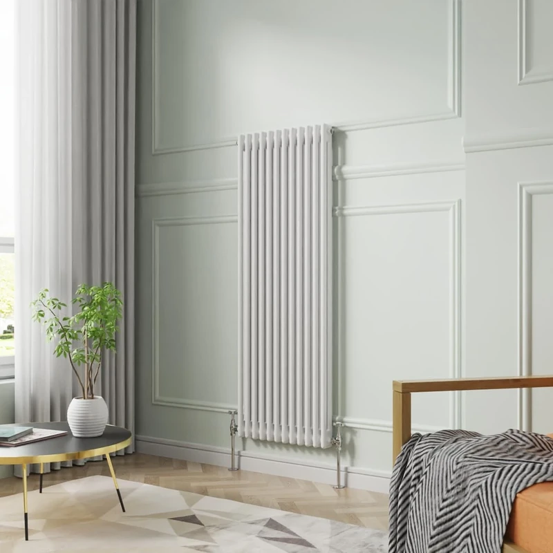 NRG 1500 x 560 mm Gloss White Vertical Cast Iron Radiator Double Panel