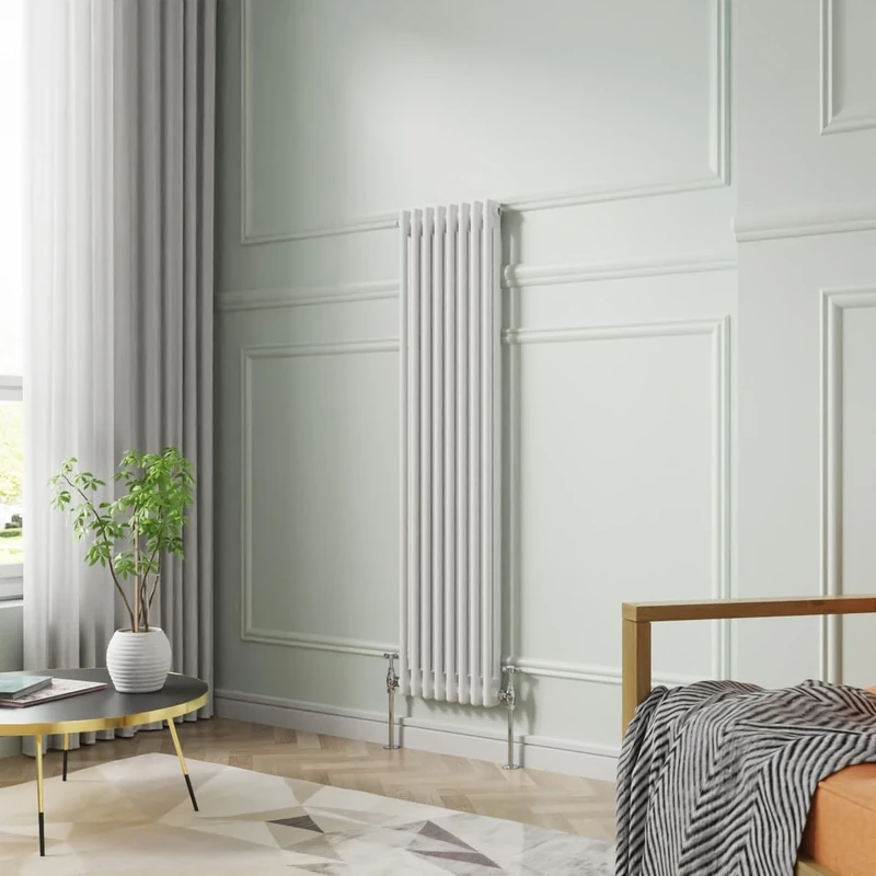 NRG 1500 x 380 mm Gloss White Vertical Cast Iron Radiator Double Panel