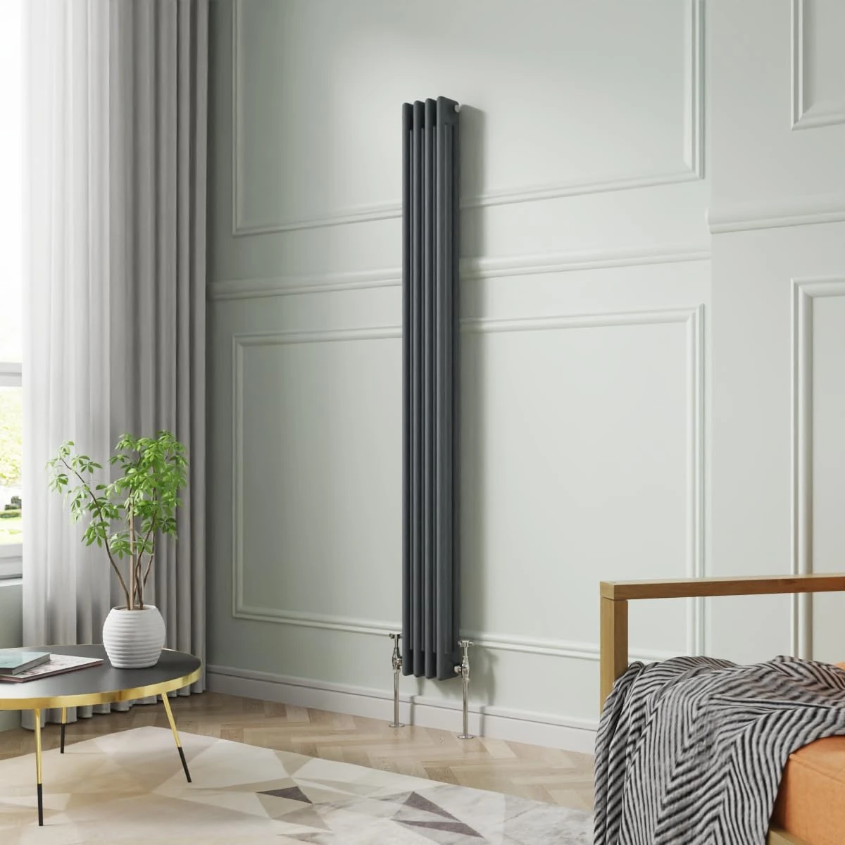 NRG 1800 x 200mm Traditional Anthracite Vertical Cast Iron Style Radiator Triple Panel