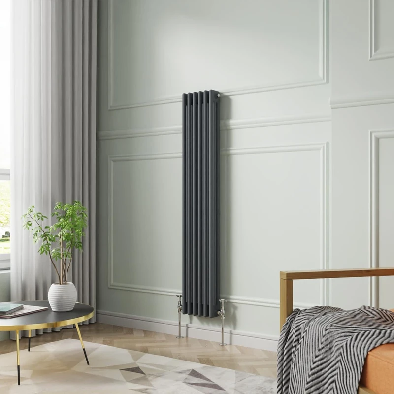 NRG 1500 x 290mm Traditional Anthracite Vertical Cast Iron Style Radiator Triple Panel
