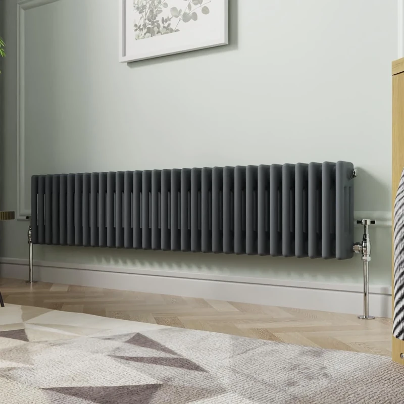 NRG 300 x 1460mm Traditional Anthracite Horizontal Cast Iron Style Radiator Triple Panel