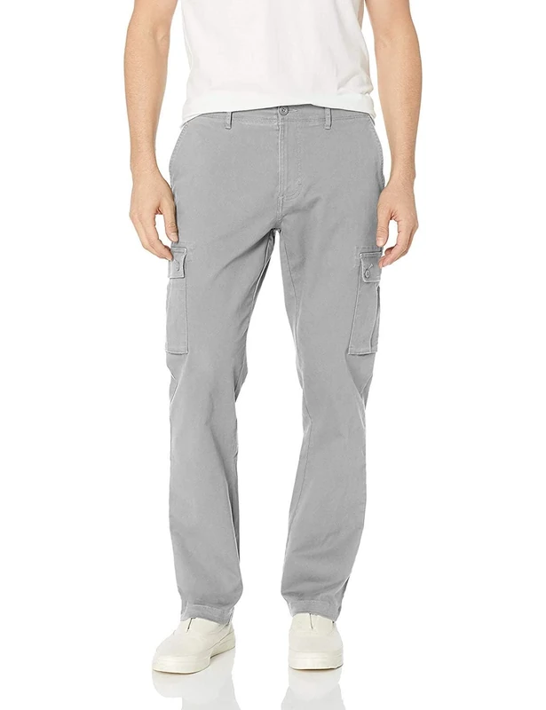 Amazon Essentials Men's Slim Fit Stretch Work Cargo Trousers (Available in Big & Tall), Light Grey, 30W / 29L