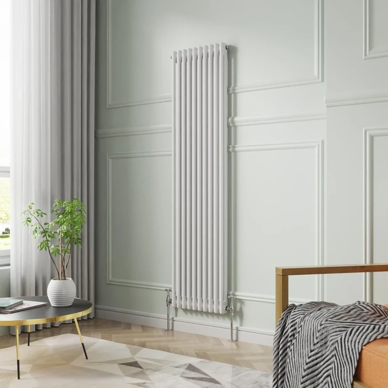 NRG 1800 x 470 mm Gloss White Vertical Cast Iron Radiator Double Panel