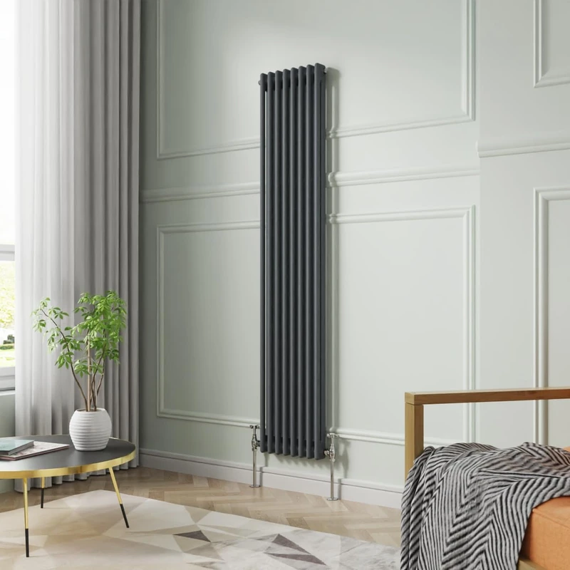 NRG 1800 x 380mm Traditional Anthracite Vertical Cast Iron Style Radiator Double Panel