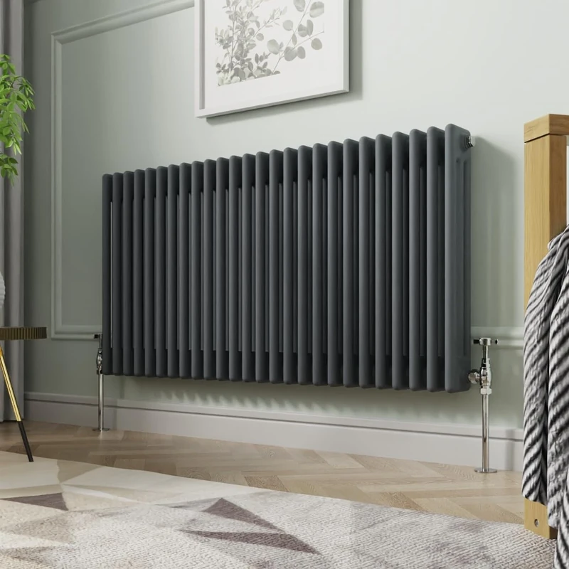 NRG 600 x 1190mm Traditional Anthracite Horizontal Cast Iron Style Radiator Triple Panel