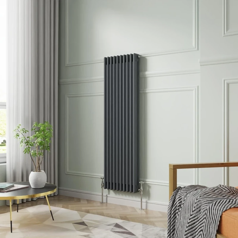 NRG 1500 x 470mm Traditional Anthracite Vertical Cast Iron Style Radiator Triple Panel