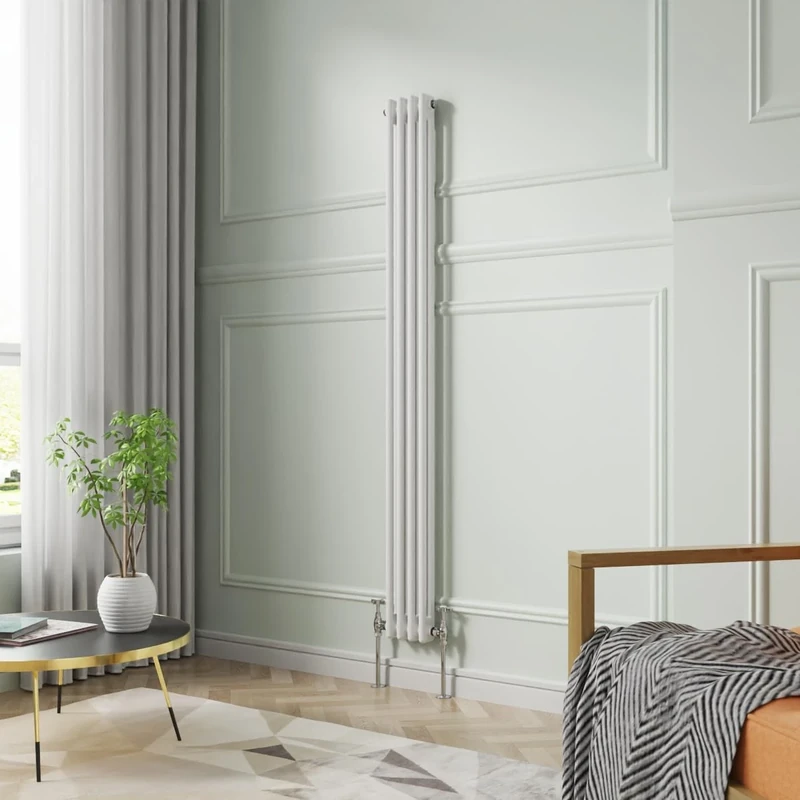 NRG 1800 x 200 mm Gloss White Vertical Cast Iron Radiator Double Panel