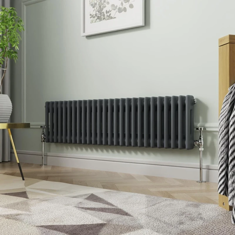 NRG 300 x 1190mm Traditional Anthracite Horizontal Cast Iron Style Radiator Double Panel