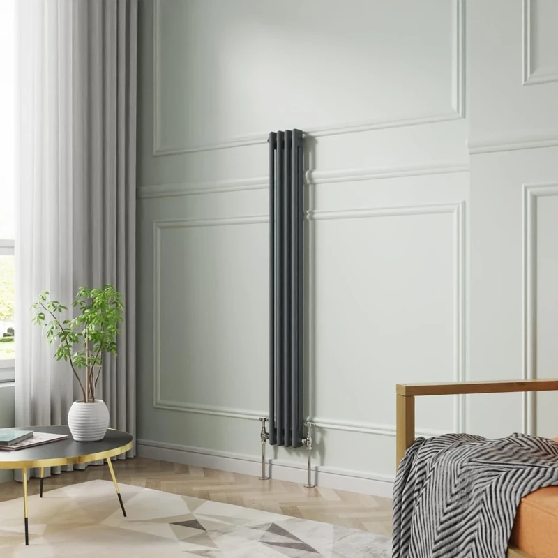 NRG 1500 x 200mm Traditional Anthracite Vertical Cast Iron Style Radiator Double Panel
